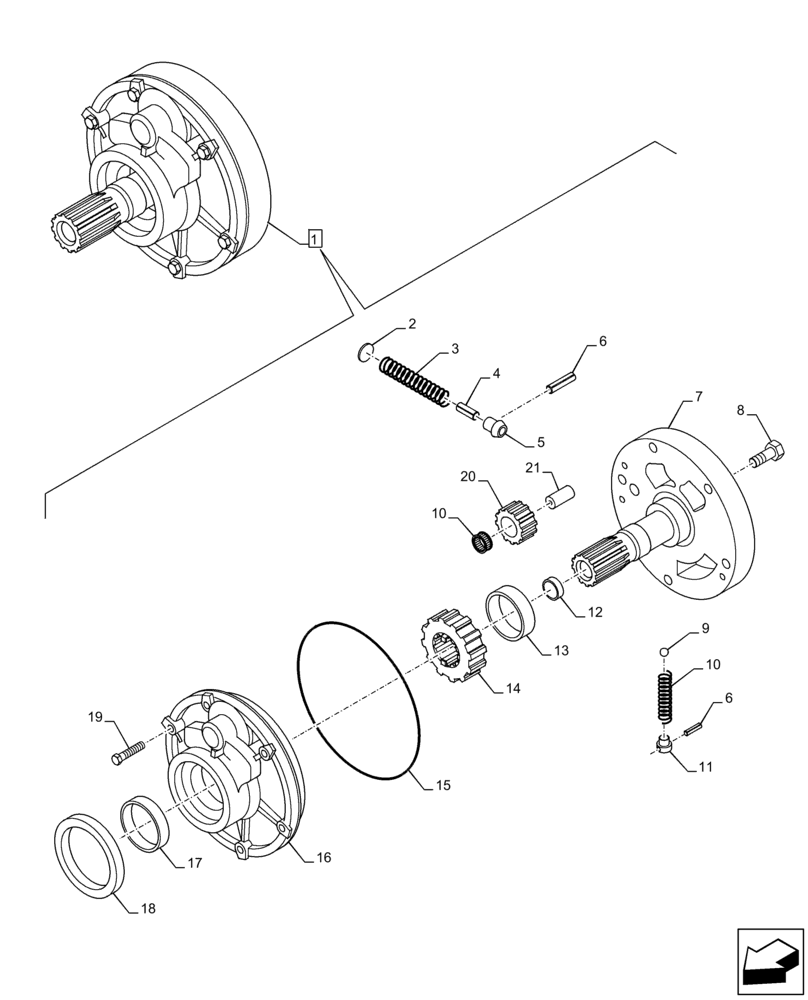 Схема запчастей Case 580SN - (21.152.AN[02]) - VAR - 423060, 423061 - TRANSMISSION, SEMI-POWERSHIFT, OIL PUMP, COMPONENTS (21) - TRANSMISSION