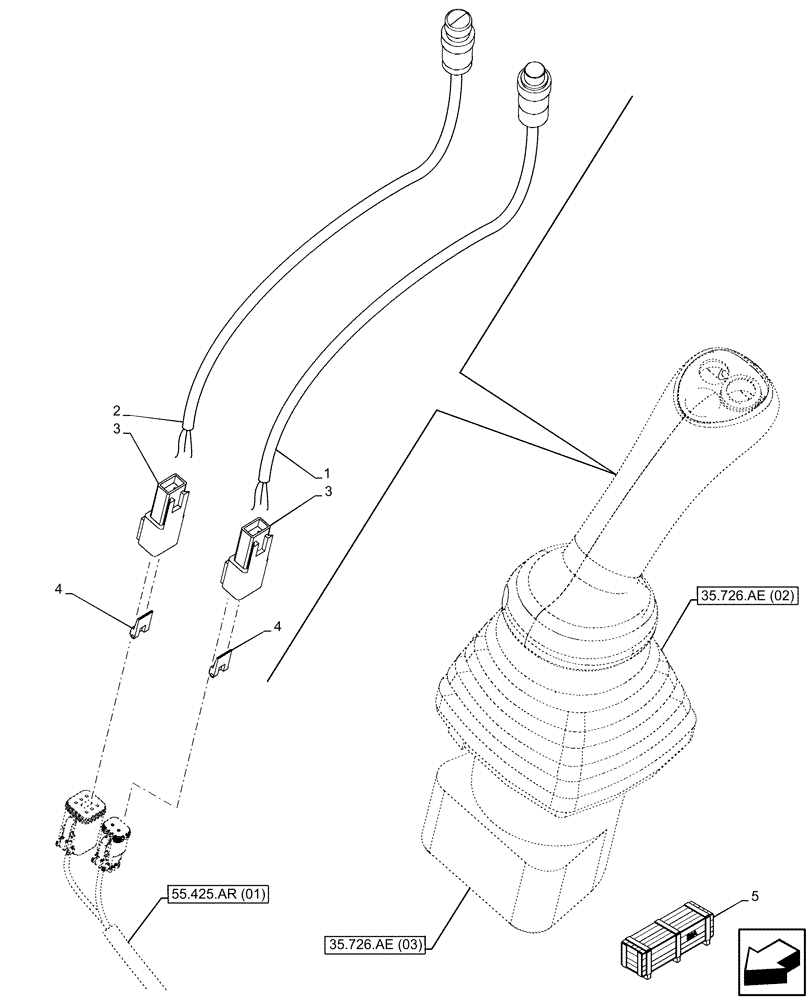 Схема запчастей Case 590SN - (55.512.CL[01]) - 6-SPOOL, 7-SPOOL, PILOT CONTROLS, LH, JOYSTICK, BUTTON (55) - ELECTRICAL SYSTEMS