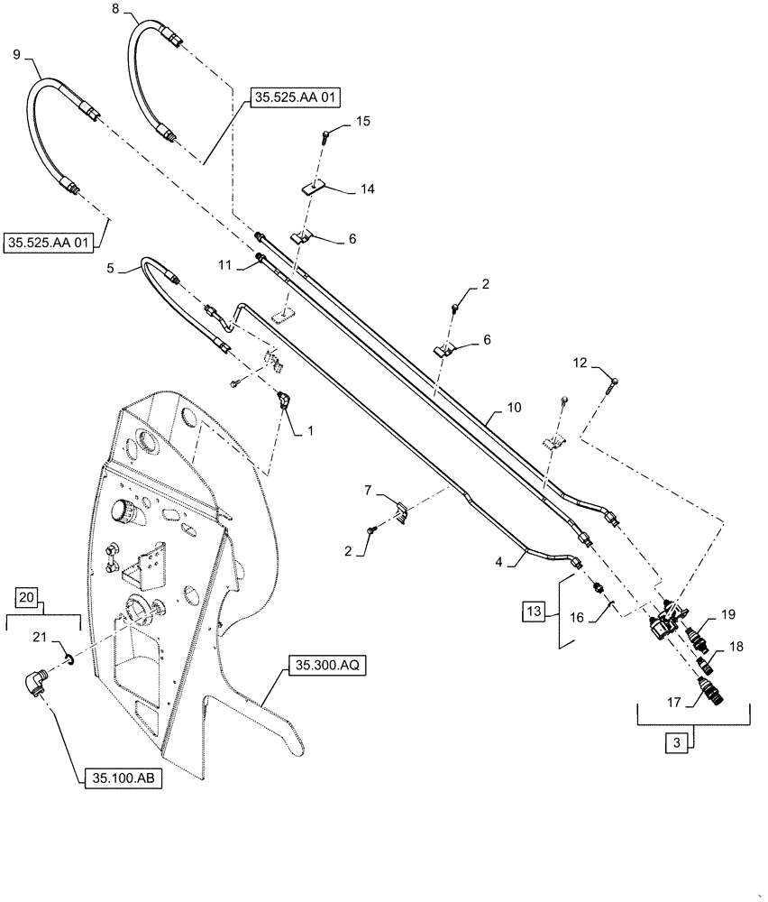 Схема запчастей Case TR310 - (35.525.AA [02]) - AUXILIARY HYDRAULIC, STANDARD , BOOM SECTION C.U.P. (35) - HYDRAULIC SYSTEMS