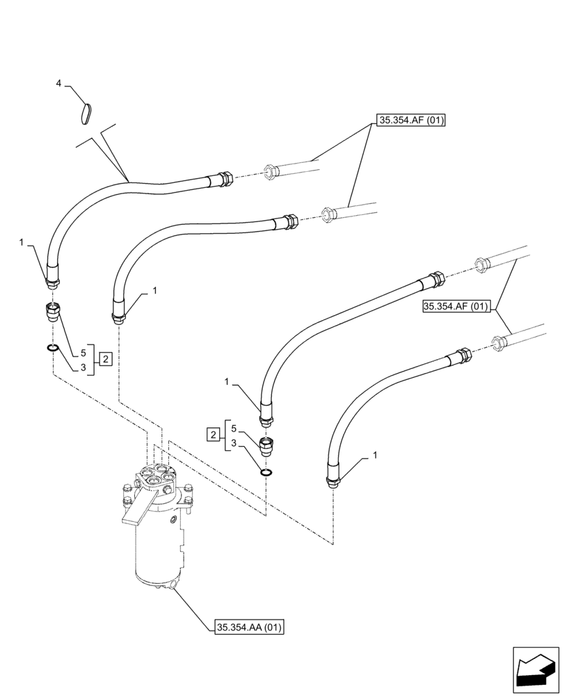 Схема запчастей Case CX210D LC - (35.354.AF[02]) - HYDRAULIC SWIVEL, LINE (35) - HYDRAULIC SYSTEMS
