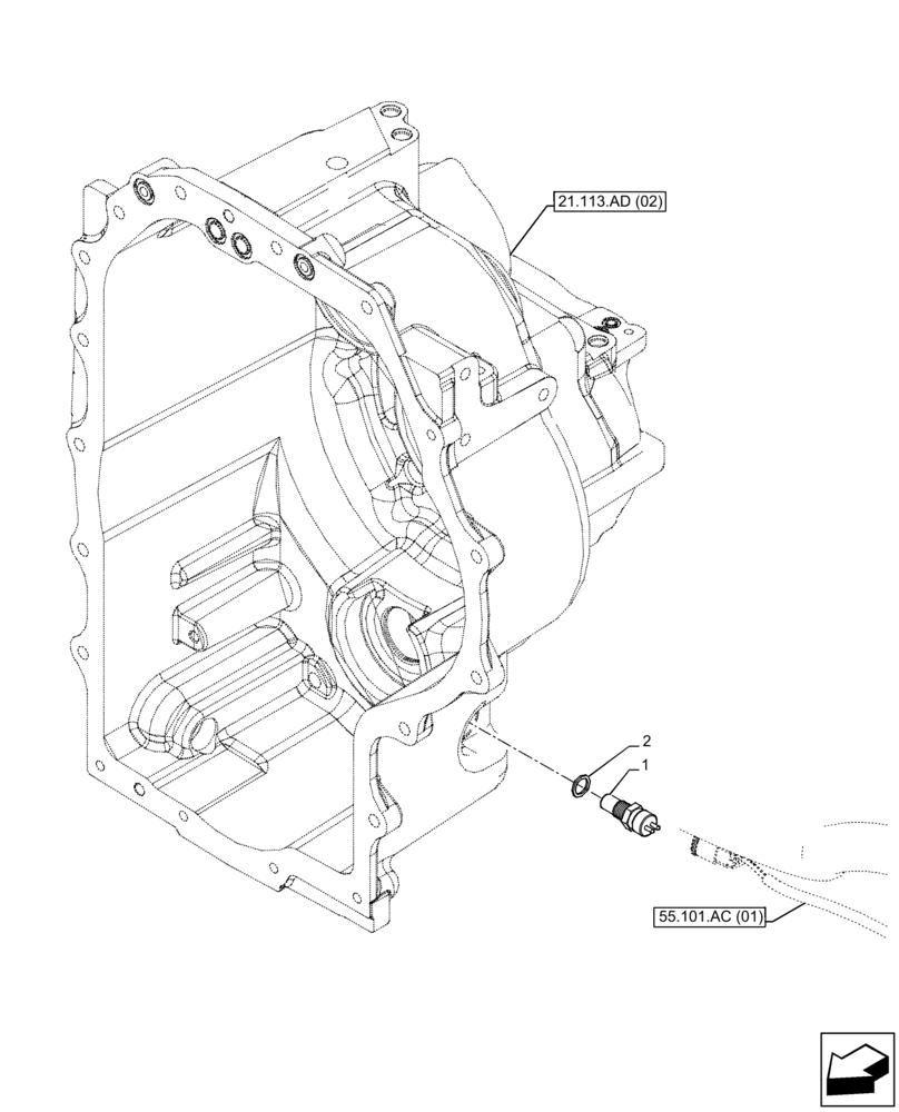 Схема запчастей Case 580SN - (55.020.AB[01]) - VAR - 423062 - TRANSMISSION, POWERSHIFT, SPEED SENSOR, 4WD (55) - ELECTRICAL SYSTEMS