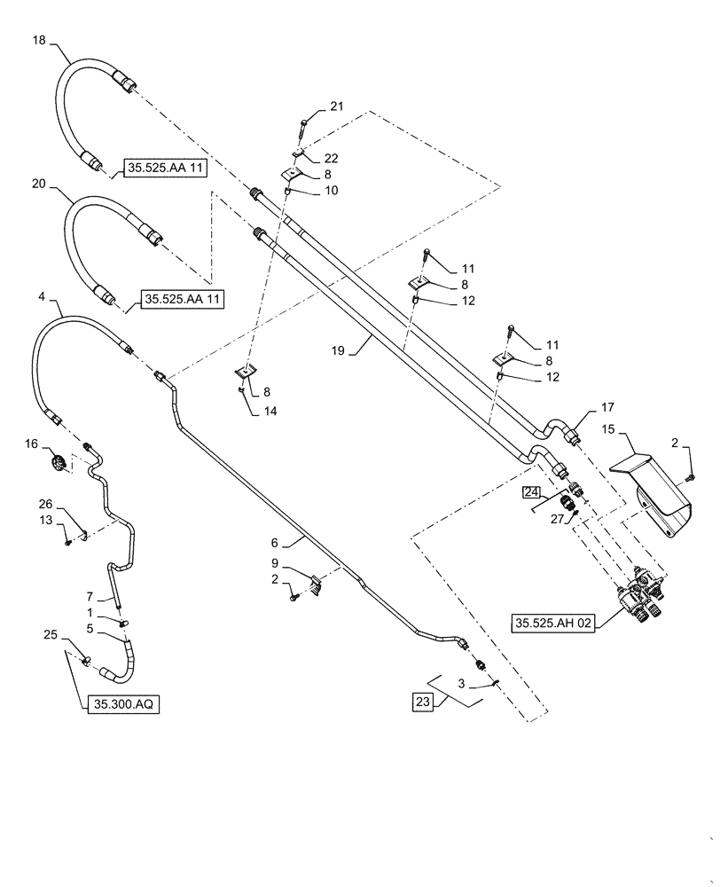 Схема запчастей Case TR340 - (35.525.AA[12]) - AUXILIARY HYDRAULIC, HIGH FLOW, BOOM SECTION, BASIC (35) - HYDRAULIC SYSTEMS