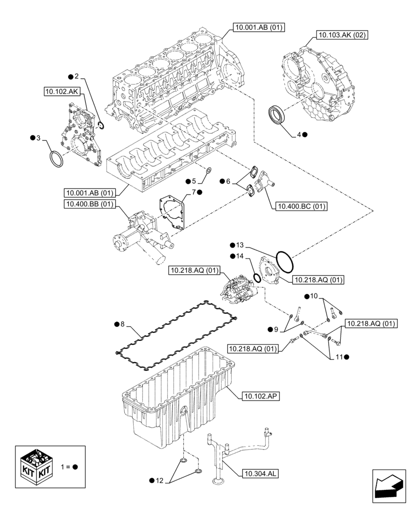 Схема запчастей Case AQ-6HK1XASS01-02 - (10.001.AD[04]) - ENGINE, GASKET, SET (10) - ENGINE