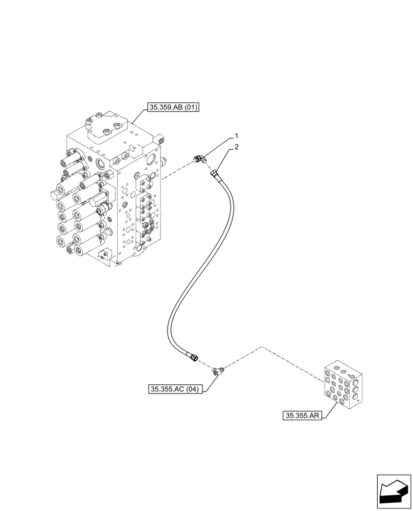 Схема запчастей Case CX250D LC - (35.355.AC[01]) - STD + VAR - 461558 - JOYSTICK, HYDRAULIC LINE, CONTROL VALVE (35) - HYDRAULIC SYSTEMS