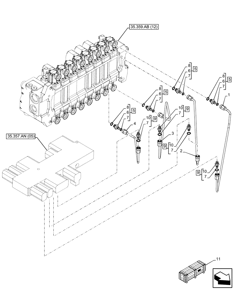 Схема запчастей Case 580N EP - (35.357.AR[03]) - 8-SPOOL, PRESSURE CONTROL VALVE, LINE (35) - HYDRAULIC SYSTEMS