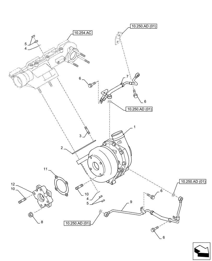 Схема запчастей Case AQ-6HK1XASS01-02 - (10.250.AC) - TURBOCHARGER (10) - ENGINE