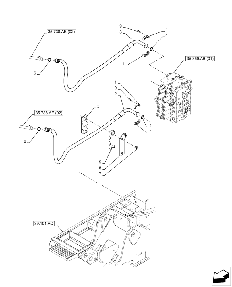 Схема запчастей Case CX210D LC - (35.738.AE[01]) - BUCKET, CYLINDER, LINE (35) - HYDRAULIC SYSTEMS