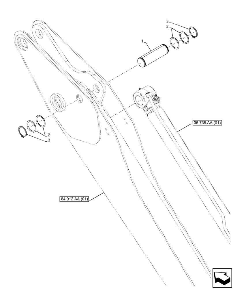 Схема запчастей Case 580N EP - (84.912.AB[01]) - VAR - 423075 - STANDARD DIPPER, PIN (84) - BOOMS, DIPPERS & BUCKETS