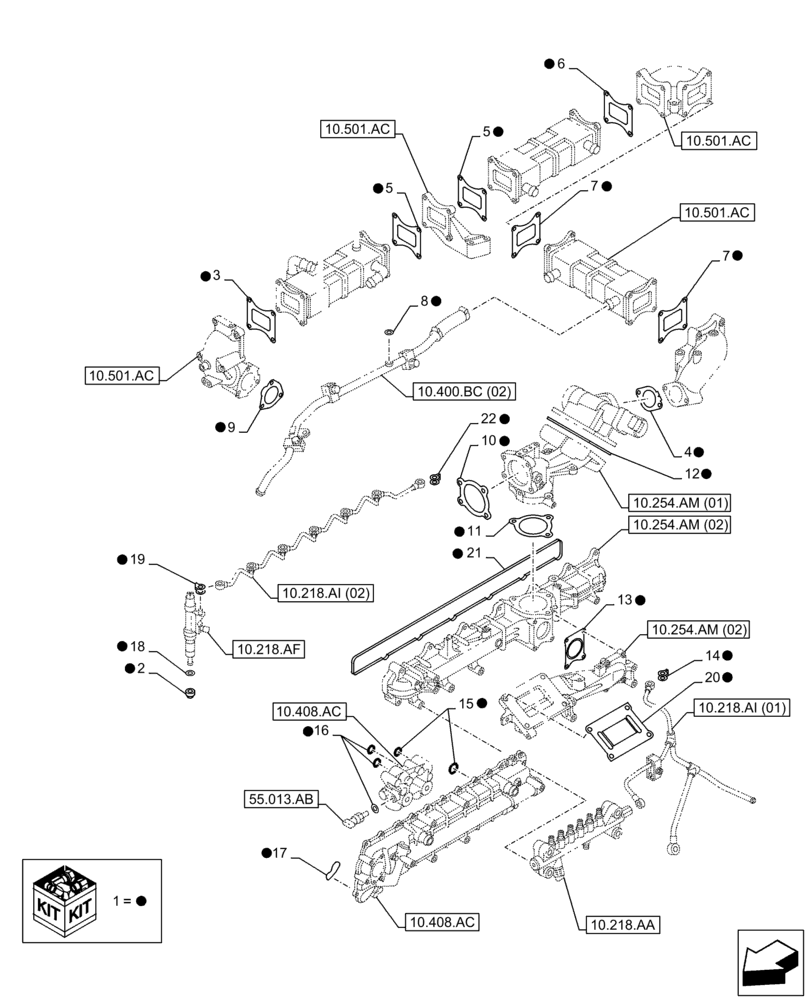 Схема запчастей Case AQ-6HK1XASS01-02 - (10.001.AD[03]) - ENGINE, GASKET, SET (10) - ENGINE