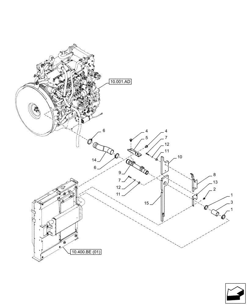 Схема запчастей Case CX210D LC LR - (10.310.AD) - AFTERCOOLER LINE, ENGINE, SUPPLY (10) - ENGINE