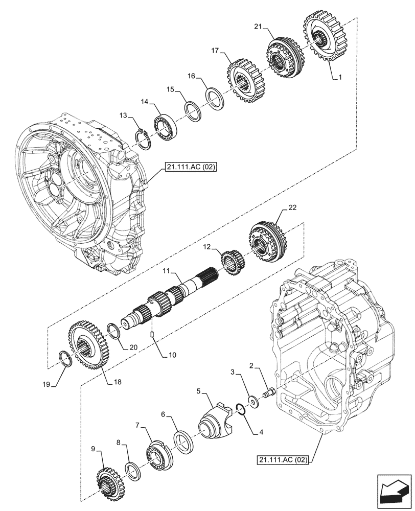 Схема запчастей Case 590SN - (21.152.AK[04]) - VAR - 423060, 423061 - TRANSMISSION, SEMI-POWERSHIFT, DRIVE SHAFT, DRIVEN SHAFT (21) - TRANSMISSION