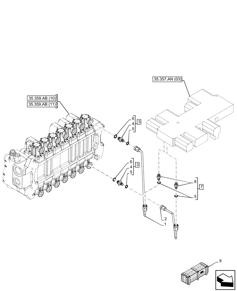 Схема запчастей Case 580N EP - (35.357.AR[02]) - 7-SPOOL, PRESSURE CONTROL VALVE, LINE (35) - HYDRAULIC SYSTEMS