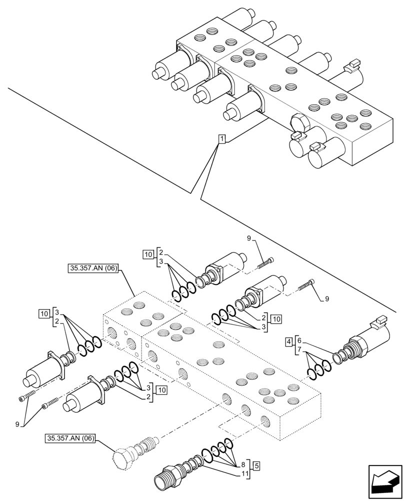 Схема запчастей Case 580N EP - (35.357.AG[03]) - 8-SPOOL, PRESSURE CONTROL VALVE, W/ PILOT CONTROLS, SOLENOID (35) - HYDRAULIC SYSTEMS