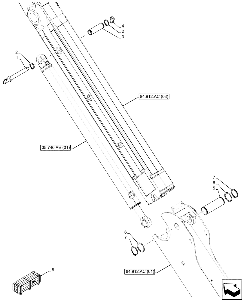 Схема запчастей Case 580SN WT - (84.912.AB[02]) - VAR - 423076 - EXTENDABLE DIPPER, PIN (84) - BOOMS, DIPPERS & BUCKETS