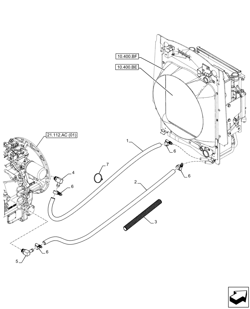 Схема запчастей Case 580SN WT - (21.104.AL) - VAR - 423058, 423059 - TRANSMISSION, POWERSHUTTLE, OIL COOLER, LINE (21) - TRANSMISSION