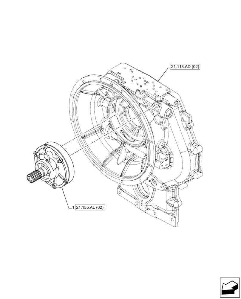 Схема запчастей Case 590SN - (21.155.AL[01]) - VAR - 423062 - TRANSMISSION, POWERSHIFT, OIL PUMP, 4WD (21) - TRANSMISSION