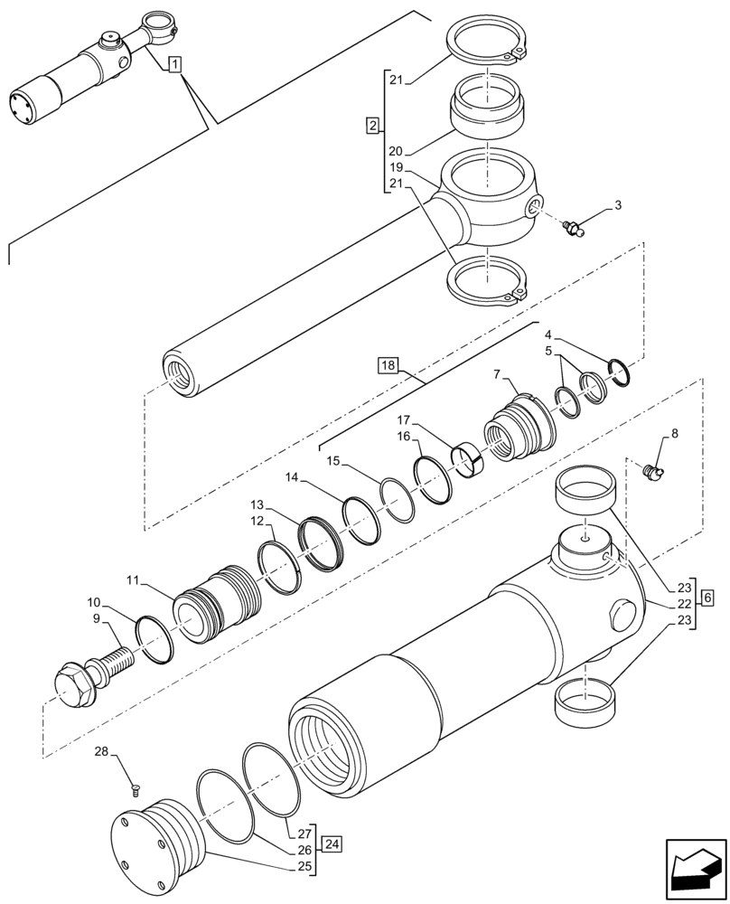 Схема запчастей Case 590SN - (35.739.AA[02]) - BACKHOE ARM, SLEWING/SWING CYLINDER, COMPONENTS (35) - HYDRAULIC SYSTEMS