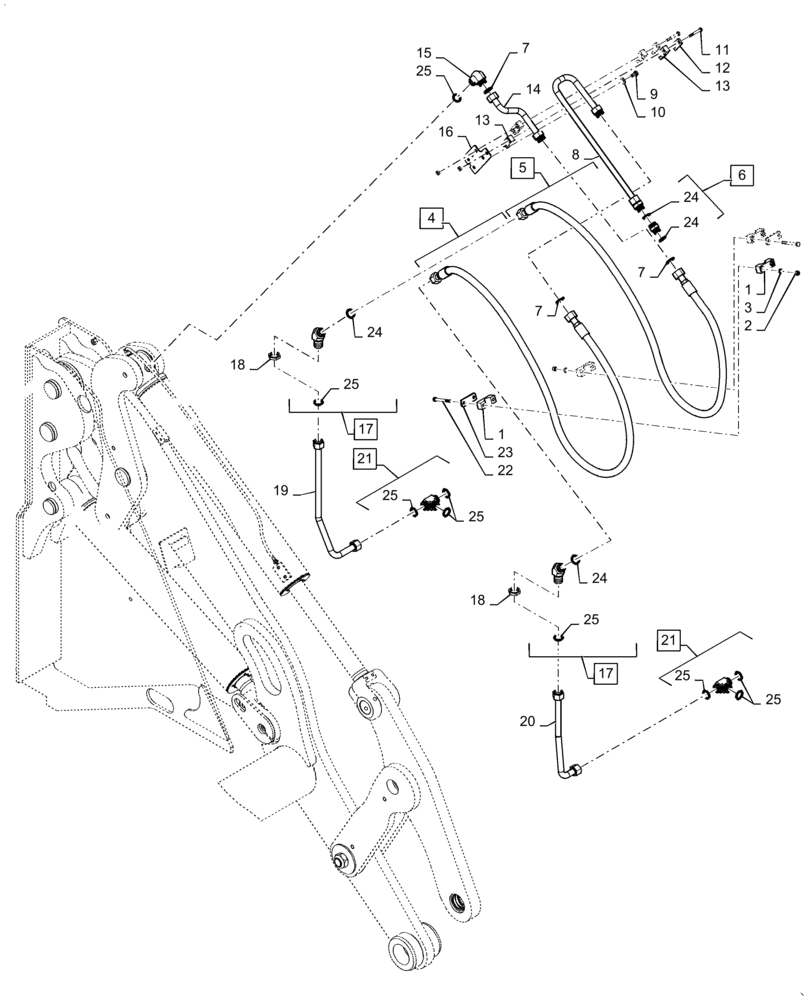 Схема запчастей Case 621F - (35.100.05) - TILT CYLINDER LINES AND FITTINGS, XT/TC LEFT SIDE (35) - HYDRAULIC SYSTEMS