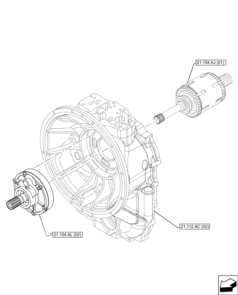 Схема запчастей Case 580SN WT - (21.154.AL[01]) - VAR - 423059 - TRANSMISSION, POWERSHUTTLE, OIL PUMP, 4WD (21) - TRANSMISSION