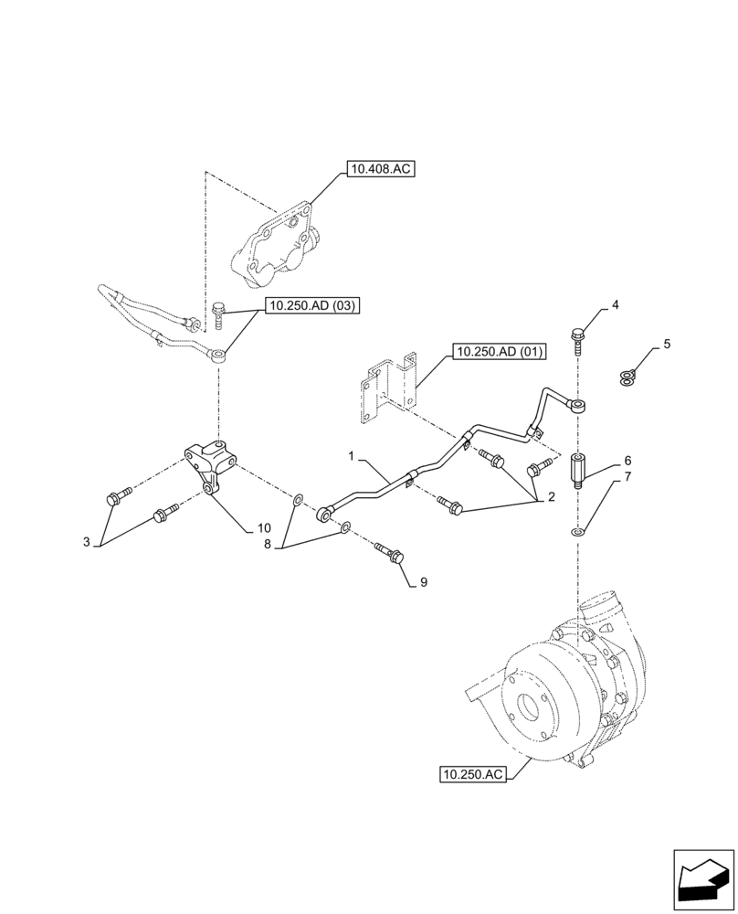 Схема запчастей Case AQ-6HK1XASS01-02 - (10.250.AD[02]) - TURBOCHARGER LUBE LINE (10) - ENGINE