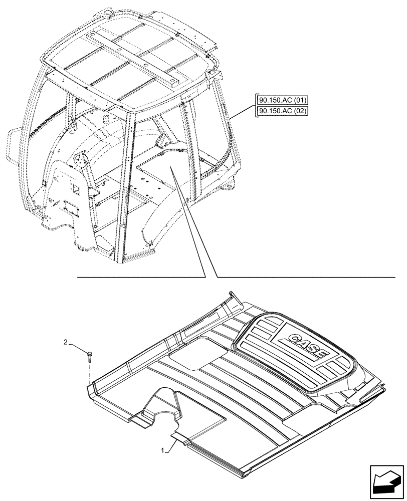 Схема запчастей Case 580SN - (90.160.AR[01]) - NARROW CAB, FLOOR MAT, REAR, PILOT CONTROLS (90) - PLATFORM, CAB, BODYWORK AND DECALS