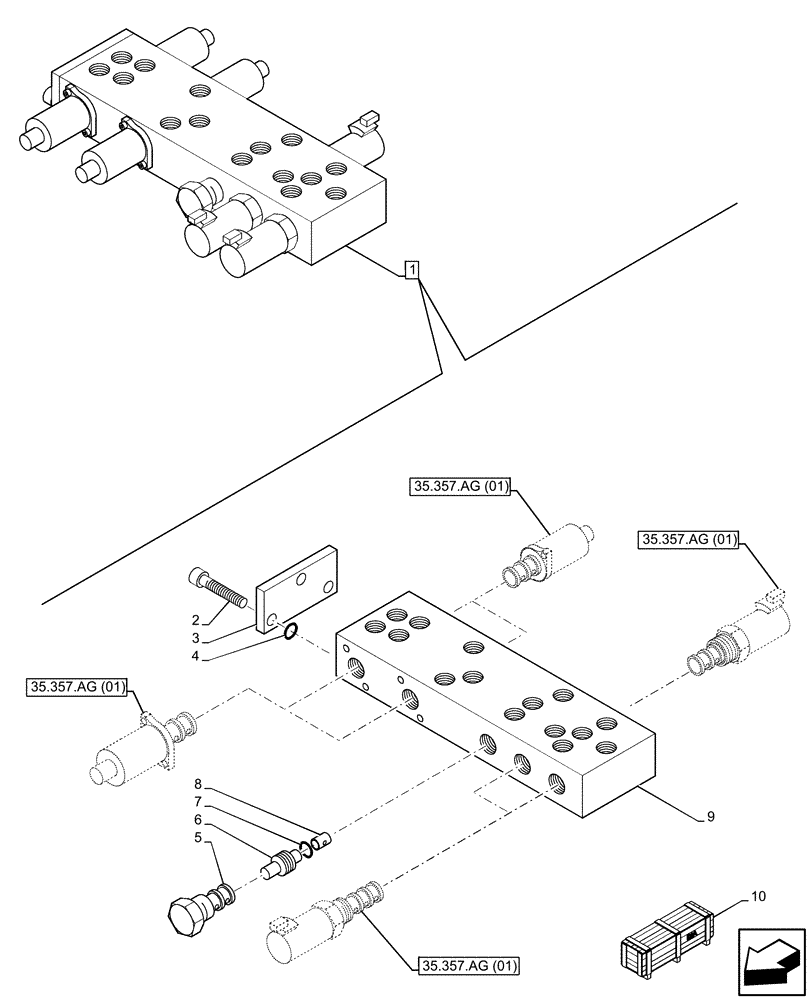 Схема запчастей Case 580N EP - (35.357.AN[02]) - 6-SPOOL, PRESSURE CONTROL VALVE, W/ PILOT CONTROLS (35) - HYDRAULIC SYSTEMS