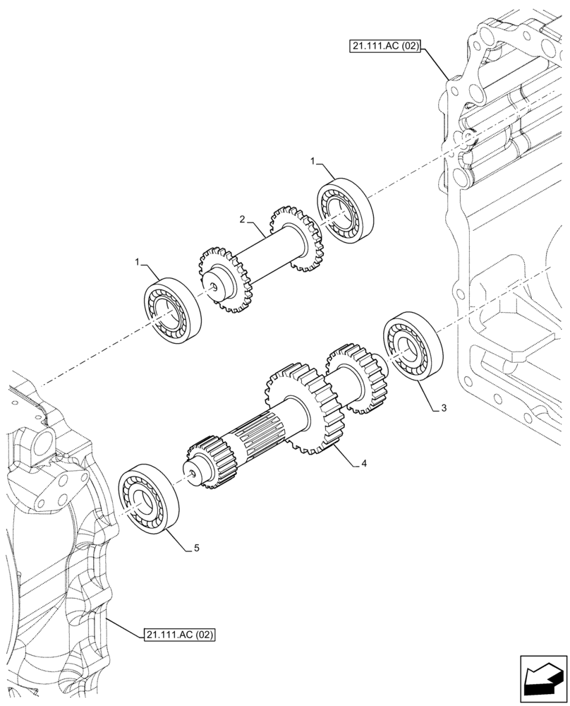 Схема запчастей Case 580SN WT - (21.152.AK[03]) - VAR - 423060, 423061 - TRANSMISSION, SEMI-POWERSHIFT, DRIVE SHAFT, DRIVEN SHAFT (21) - TRANSMISSION