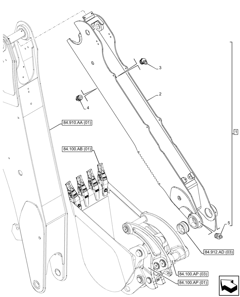 Схема запчастей Case 580SN WT - (84.912.AC[01]) - EXTENDABLE DIPPER, HYDRAULIC COUPLER, BACKHOE ARM (84) - BOOMS, DIPPERS & BUCKETS