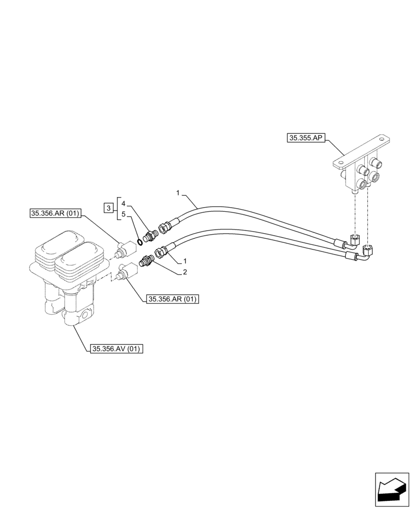 Схема запчастей Case CX350D LC - (35.356.AR[04]) - STD + VAR - 461558 - PEDAL, DRAIN LINE, CONTROL PATTERN SELECTION (35) - HYDRAULIC SYSTEMS