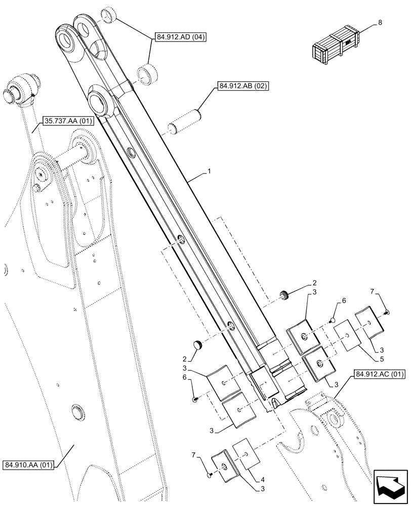 Схема запчастей Case 590SN - (84.912.AC[03]) - VAR - 423076 - EXTENDABLE DIPPER, FIXED, ARM (84) - BOOMS, DIPPERS & BUCKETS