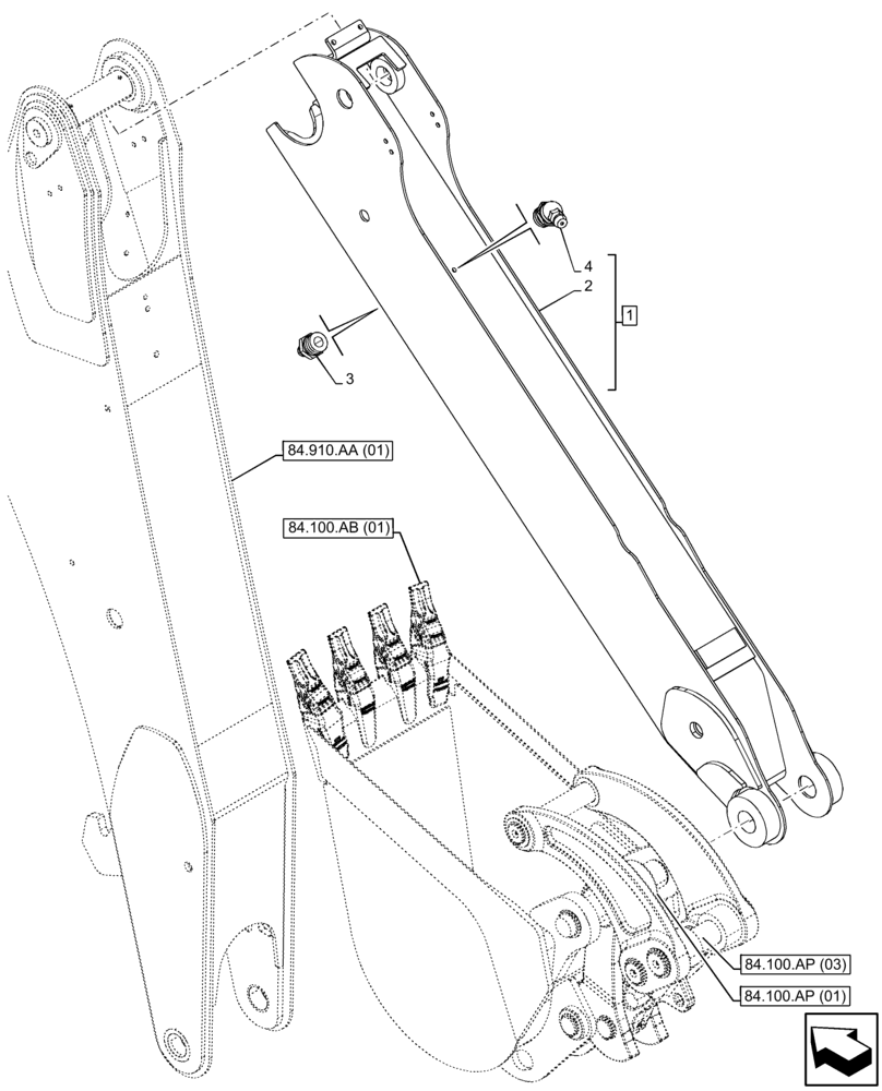 Схема запчастей Case 580N EP - (84.912.AC[01]) - VAR - 423076 - EXTENDABLE DIPPER, HYDRAULIC COUPLER, BACKHOE ARM (84) - BOOMS, DIPPERS & BUCKETS