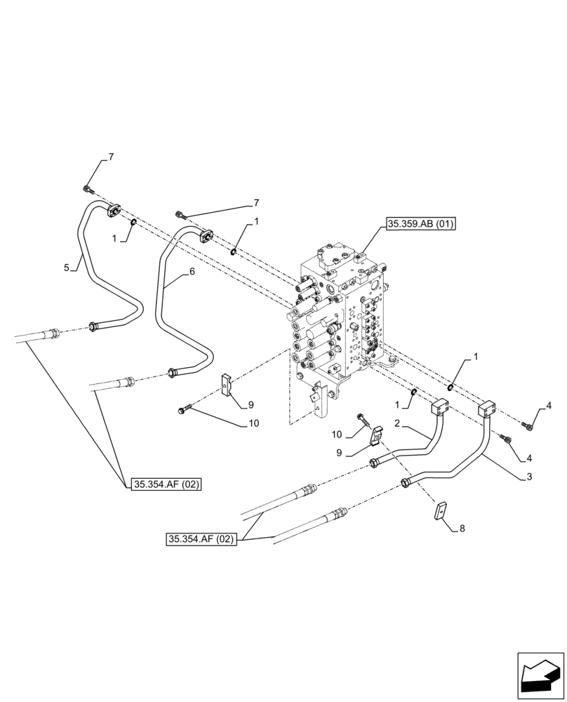 Схема запчастей Case CX210D NLC - (35.354.AF[01]) - HYDRAULIC SWIVEL, LINE (35) - HYDRAULIC SYSTEMS