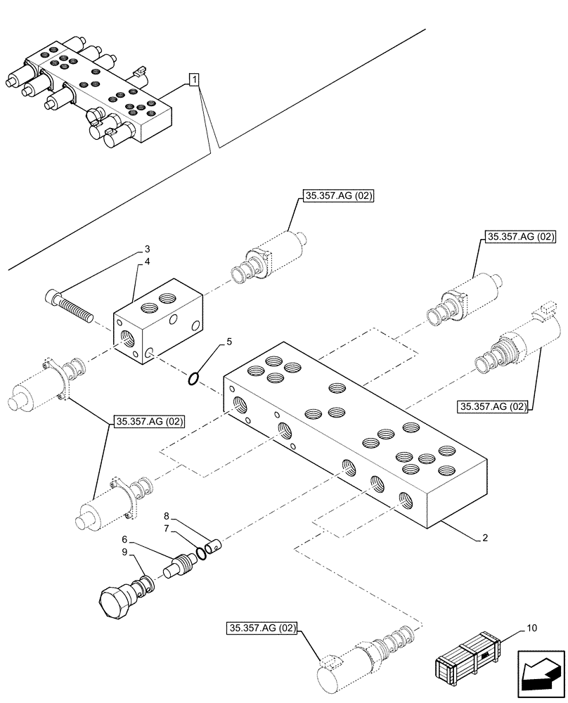 Схема запчастей Case 590SN - (35.357.AN[04]) - 7-SPOOL, PRESSURE CONTROL VALVE, W/ PILOT CONTROLS (35) - HYDRAULIC SYSTEMS