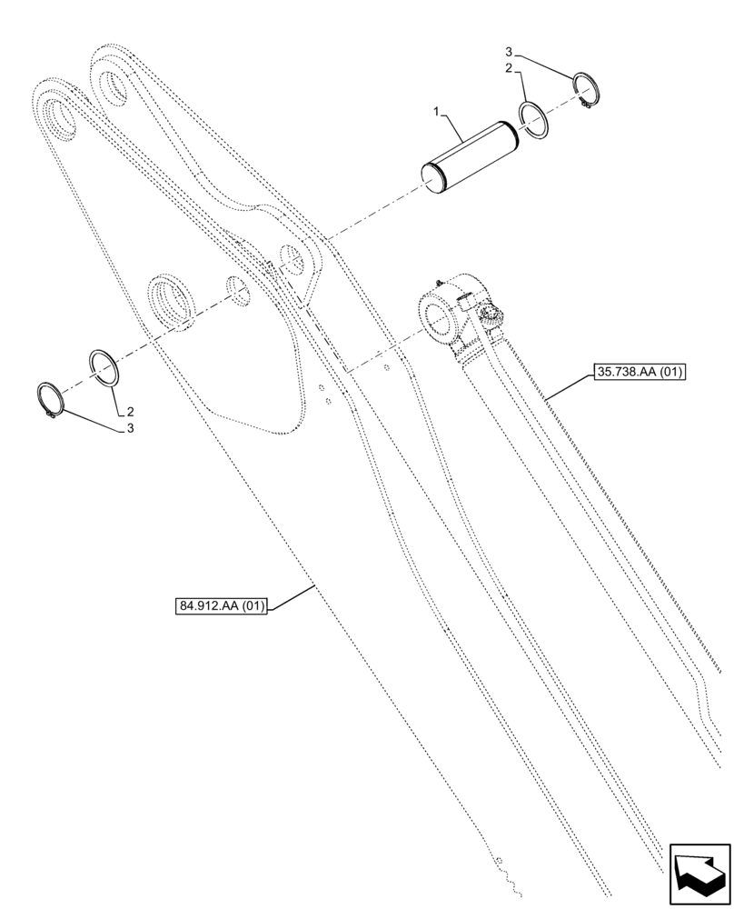 Схема запчастей Case 590SN - (84.912.AB[01]) - VAR - 423075 - STANDARD DIPPER, PIN (84) - BOOMS, DIPPERS & BUCKETS