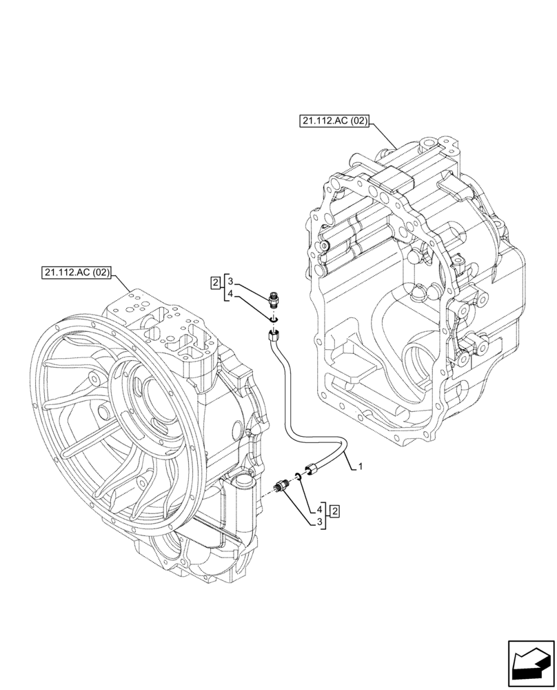 Схема запчастей Case 580N EP - (21.104.AR) - VAR - 423059 - TRANSMISSION, POWERSHUTTLE, OIL LINE, INTERNAL, 4WD (21) - TRANSMISSION