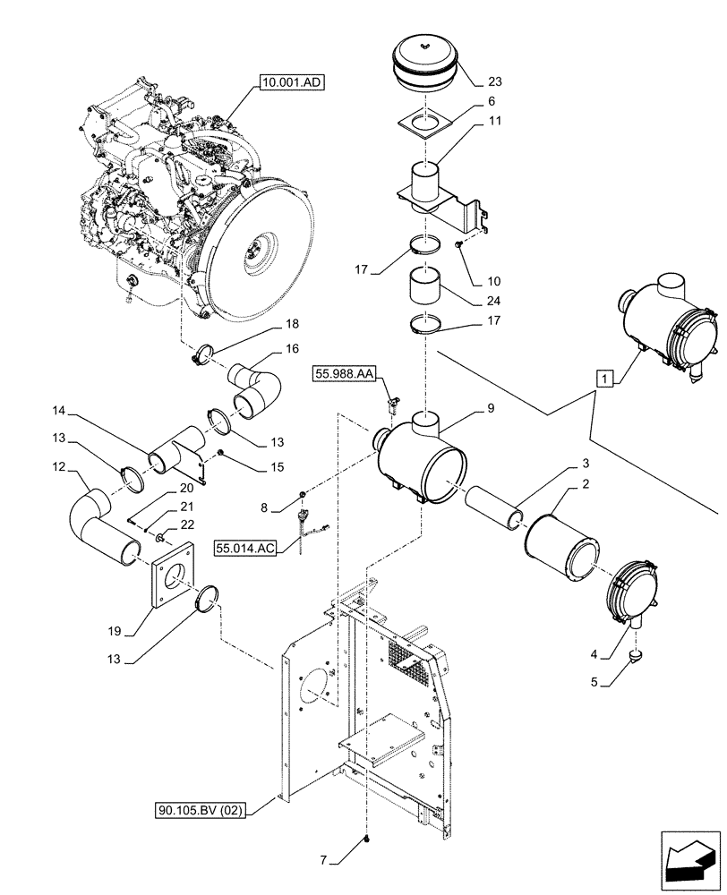 Схема запчастей Case CX210D NLC - (10.202.AB[02]) - VAR - 488031 - AIR CLEANER, CYCLONE TYPE (10) - ENGINE