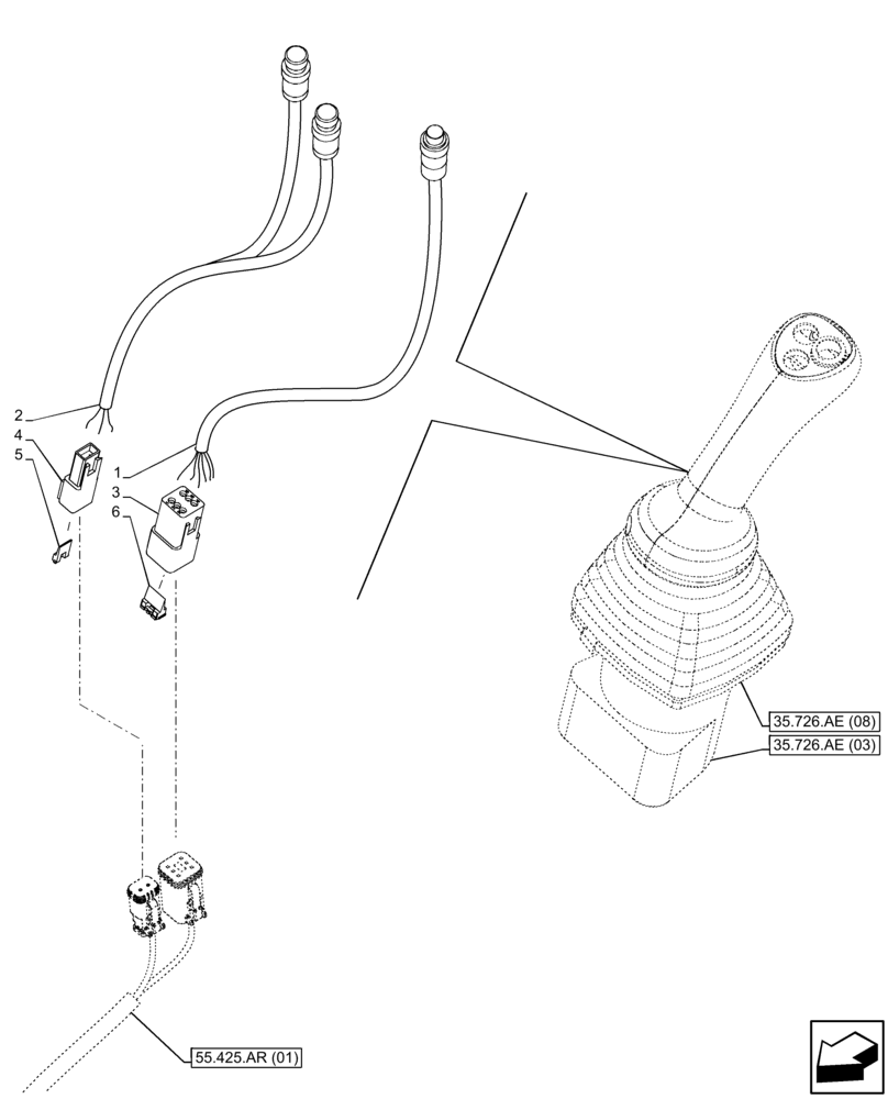 Схема запчастей Case 580SN - (55.512.CL[04]) - 7-SPOOL, 8-SPOOL, PILOT CONTROLS, LH, JOYSTICK, BUTTON (55) - ELECTRICAL SYSTEMS