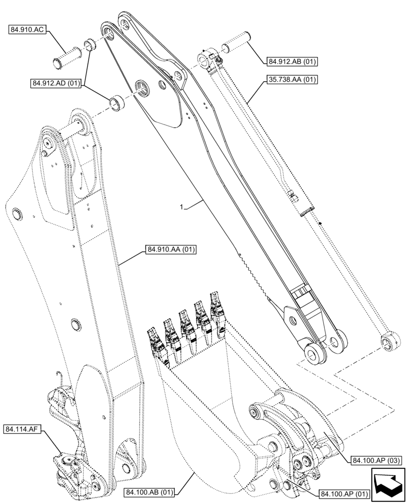 Схема запчастей Case 590SN - (84.912.AA[01]) - STANDARD DIPPER, HYDRAULIC COUPLER, BACKHOE ARM (84) - BOOMS, DIPPERS & BUCKETS