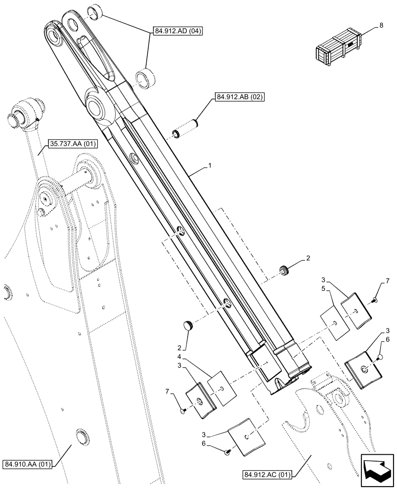 Схема запчастей Case 580SN WT - (84.912.AC[03]) - VAR - 423076 - EXTENDABLE DIPPER, FIXED, ARM (84) - BOOMS, DIPPERS & BUCKETS