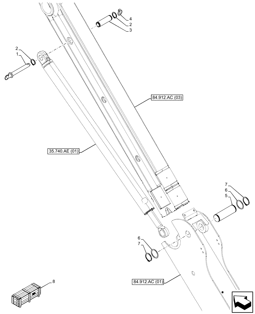 Схема запчастей Case 590SN - (84.912.AB[02]) - VAR - 423076 - EXTENDABLE DIPPER, PIN (84) - BOOMS, DIPPERS & BUCKETS