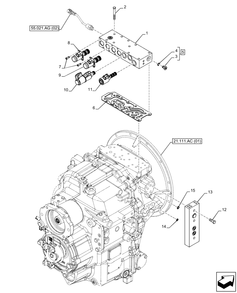 Схема запчастей Case 580SN WT - (21.133.AK) - VAR - 423060, 423061 - TRANSMISSION, SEMI-POWERSHIFT, CONTROL VALVE (21) - TRANSMISSION