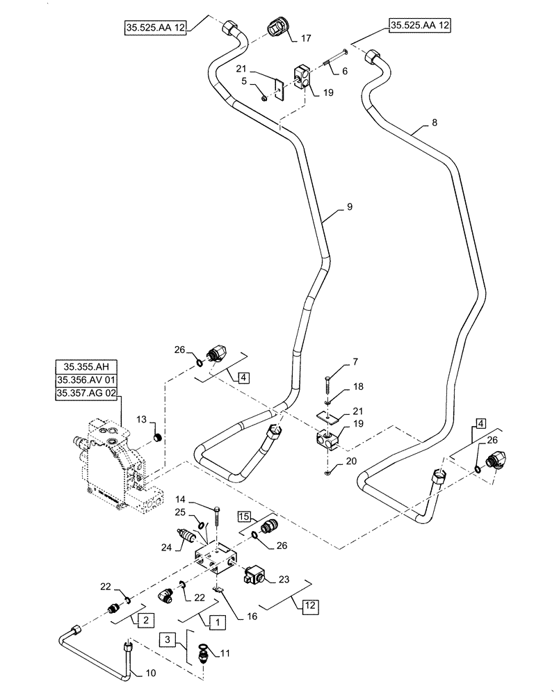 Схема запчастей Case SR270 - (35.525.AA[11]) - AUXILIARY HYDRAULIC, HIGH FLOW, CHASSIS MOUNTED (35) - HYDRAULIC SYSTEMS