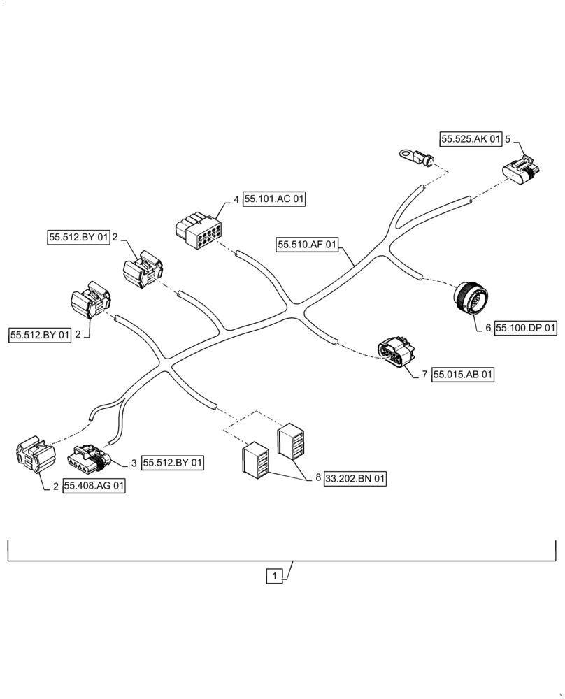 Схема запчастей Case 570N EP - (55.510.AF[02]) - FRONT, CAB WIRE HARNESS (55) - ELECTRICAL SYSTEMS