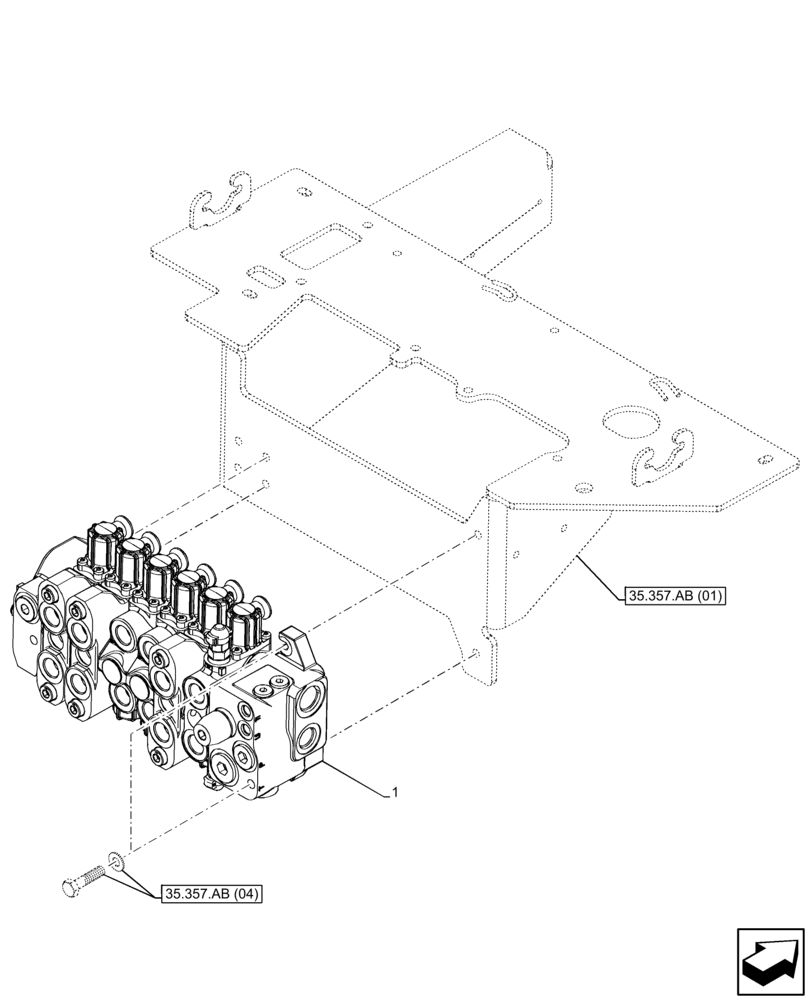 Схема запчастей Case 580N EP - (35.359.AB[09]) - BACKHOE CONTROL VALVE, 6-SPOOL, MOUNTING PARTS, STANDARD DIPPER, W/ PILOT CONTROLS (35) - HYDRAULIC SYSTEMS