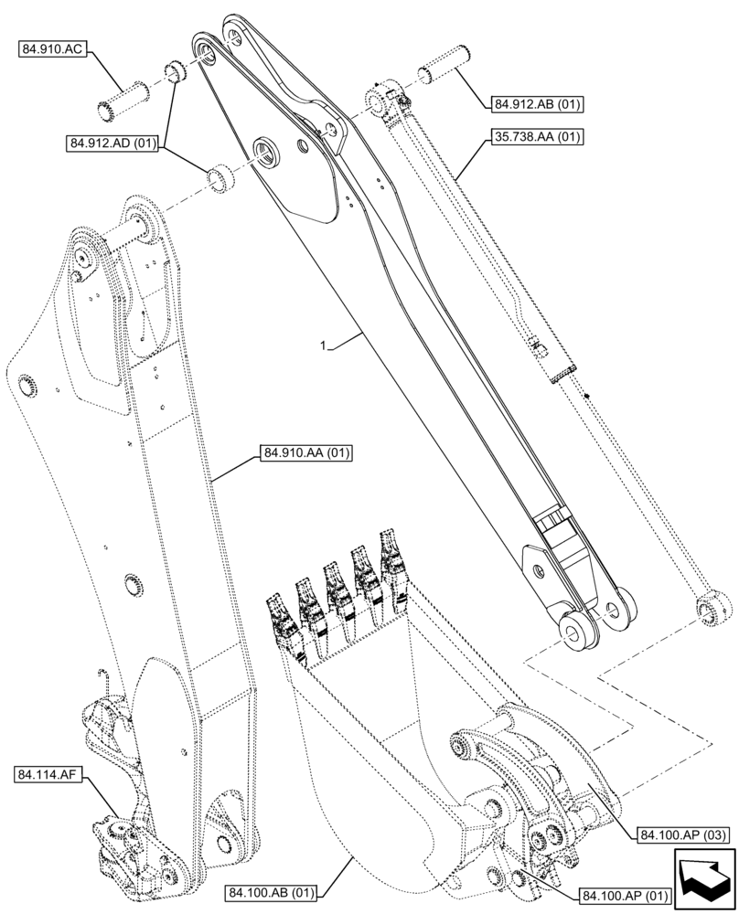 Схема запчастей Case 580N EP - (84.912.AA[01]) - VAR - 423075 - STANDARD DIPPER, BACKHOE ARM (84) - BOOMS, DIPPERS & BUCKETS