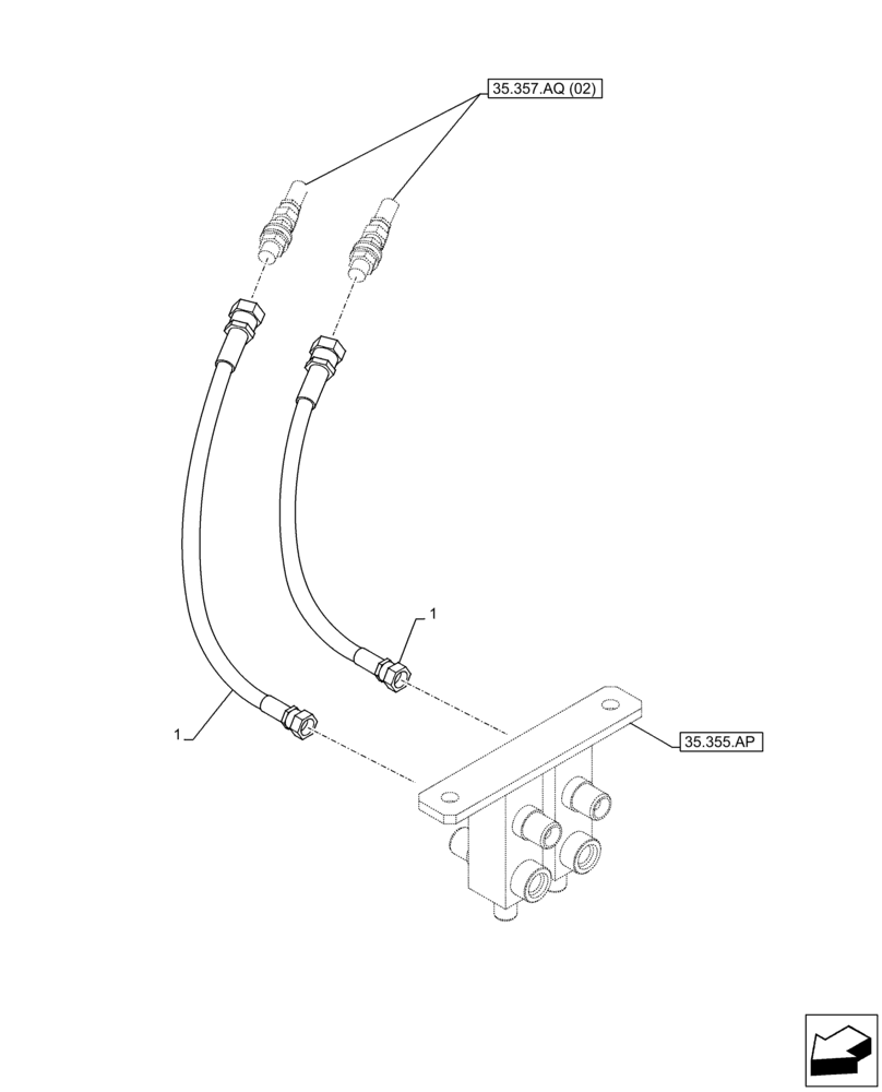 Схема запчастей Case CX350D LC - (35.357.AQ[01]) - STD + VAR - 461558 - PILOT VALVE, DRAIN LINE, CONTROL PATTERN SELECTION (35) - HYDRAULIC SYSTEMS