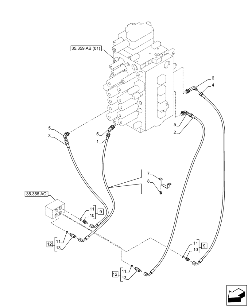 Схема запчастей Case CX350D LC - (35.356.AR[05]) - STD + VAR - 461558 - PEDAL, DRAIN LINE, CONTROL PATTERN SELECTION (35) - HYDRAULIC SYSTEMS