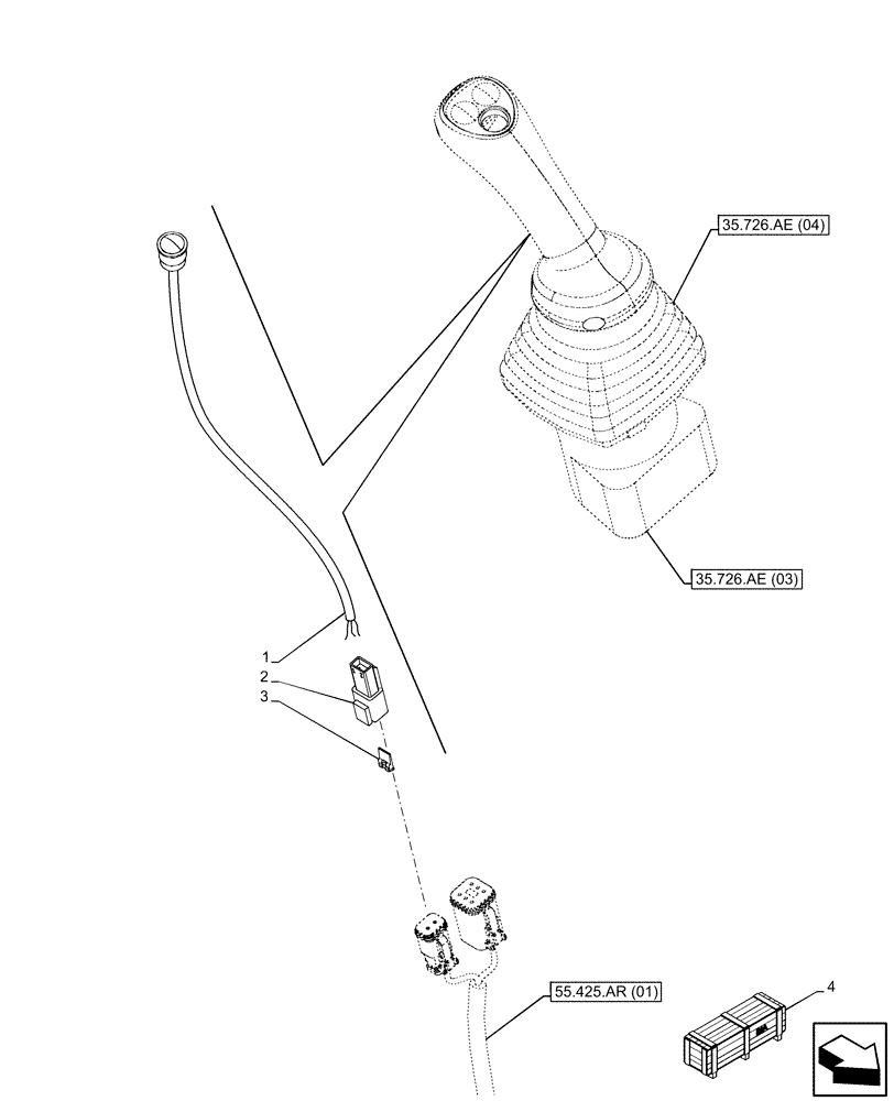 Схема запчастей Case 590SN - (55.512.CL[02]) - 6-SPOOL, 7-SPOOL, PILOT CONTROLS, RH, JOYSTICK, BUTTON (55) - ELECTRICAL SYSTEMS