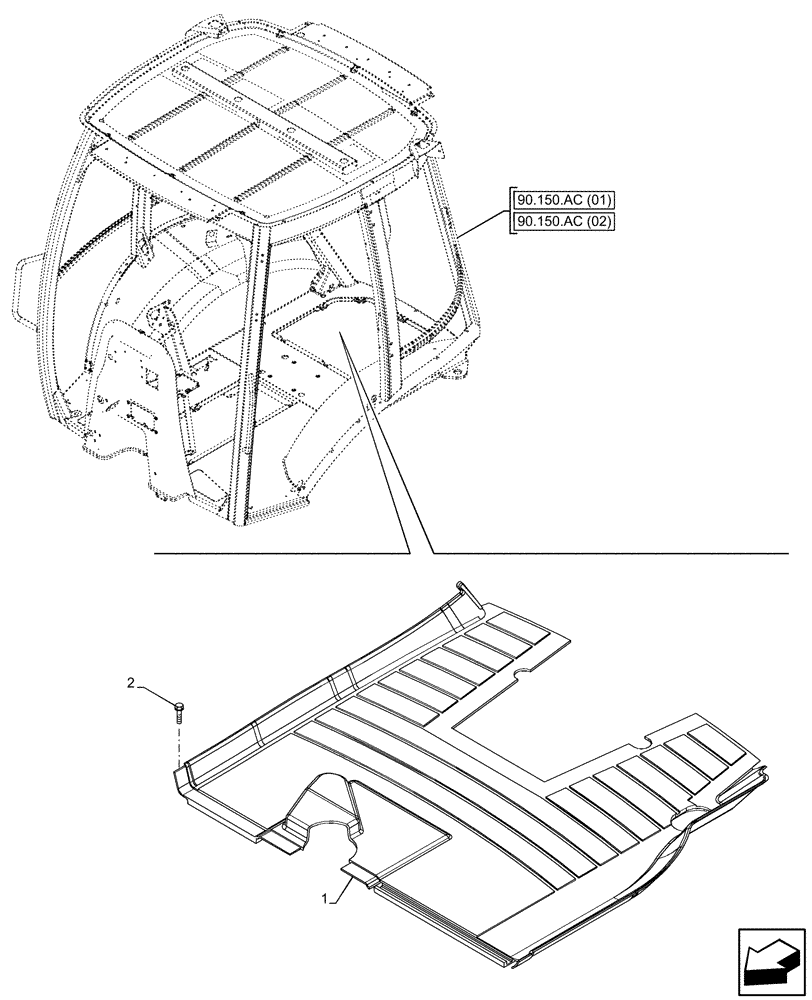 Схема запчастей Case 590SN - (90.160.AR[02]) - WIDE CAB, FLOOR MAT, REAR, MECHANICAL CONTROL (90) - PLATFORM, CAB, BODYWORK AND DECALS