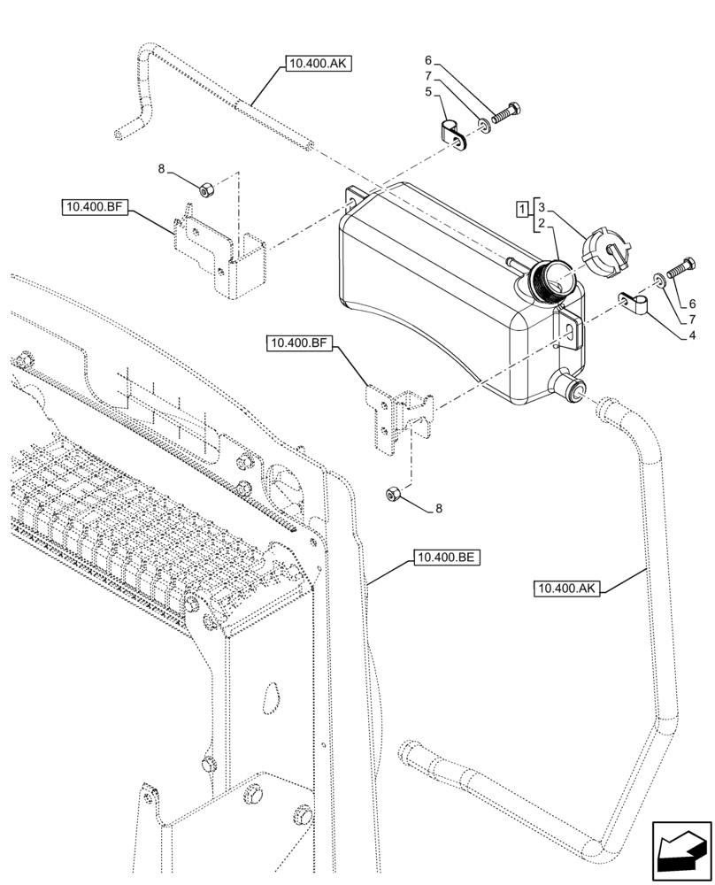 Схема запчастей Case 580SN - (10.400.BH) - VAR - 423000, 442082, 747853, 747854, 747855 - RADIATOR, EXPANSION TANK (10) - ENGINE